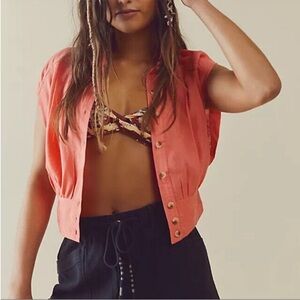 Free People Cassie linen coral shirt - Size M